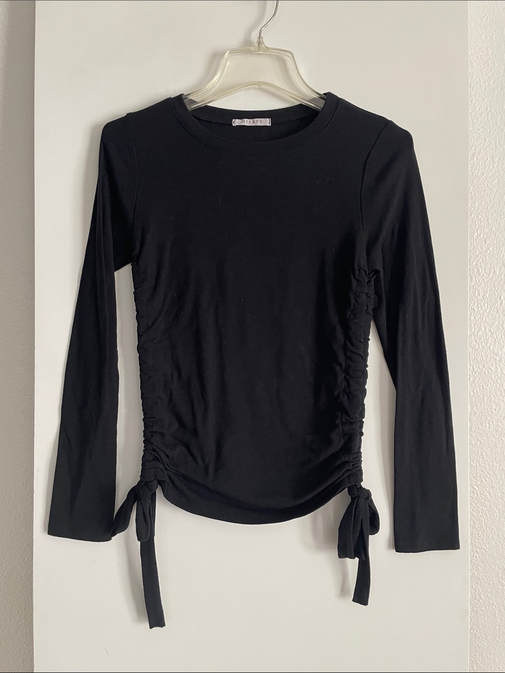 Arrays Black Crew Neck Cotton Long Sleeve T Shirt Top Rouched Sides